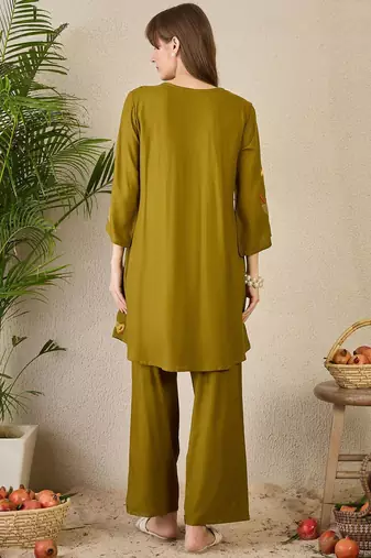 Adults-Women Woven Design Embroidered A-Line Kurta with Palazzos