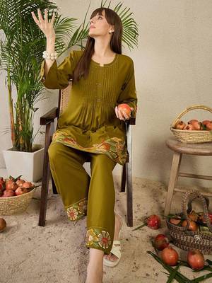 Adults-Women Woven Design Embroidered A-Line Kurta with Palazzos 6