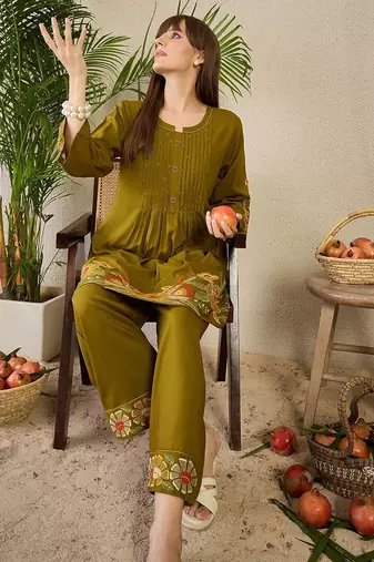 Adults-Women Woven Design Embroidered A-Line Kurta with Palazzos