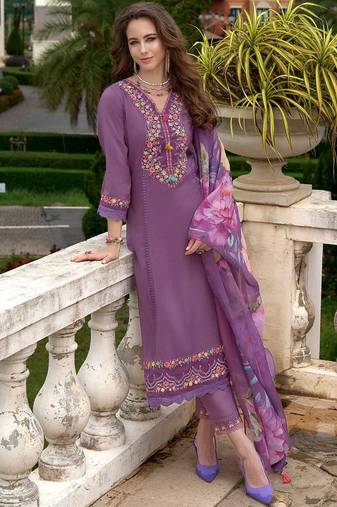 Floral Embroidered A-Line Kurta With Trousers & Dupatta