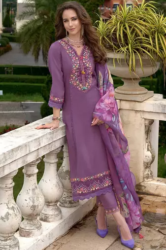 Floral Embroidered A-Line Kurta With Trousers & Dupatta