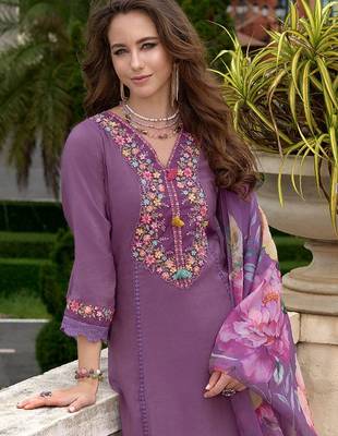 Floral Embroidered A-Line Kurta With Trousers & Dupatta 2