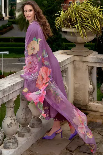 Floral Embroidered A-Line Kurta With Trousers & Dupatta