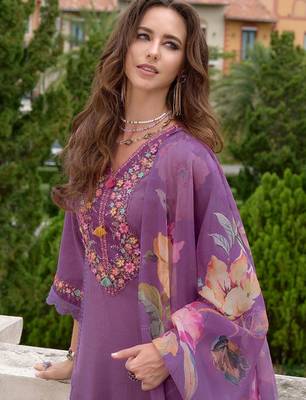 Floral Embroidered A-Line Kurta With Trousers & Dupatta 5