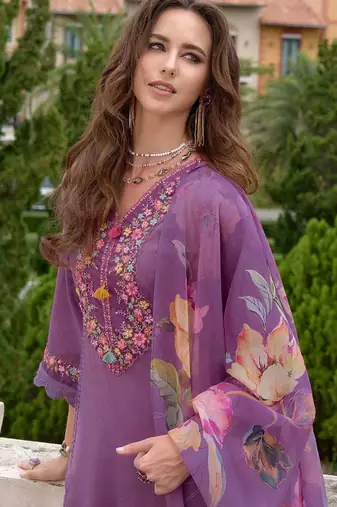 Floral Embroidered A-Line Kurta With Trousers & Dupatta