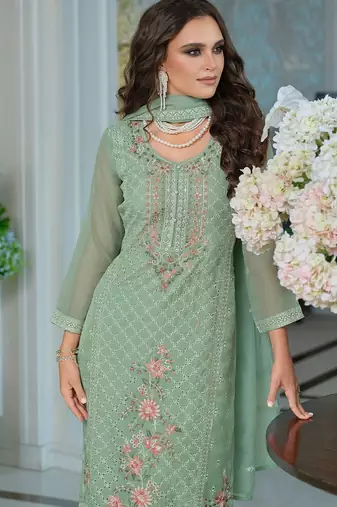 Adults-Women Woven Design Embroidered Kurta with Trousers & Dupatta
