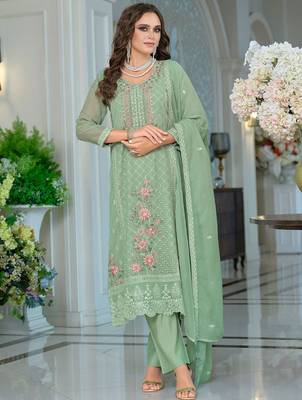 Adults-Women Woven Design Embroidered Kurta with Trousers & Dupatta 2