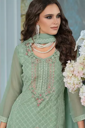 Adults-Women Woven Design Embroidered Kurta with Trousers & Dupatta