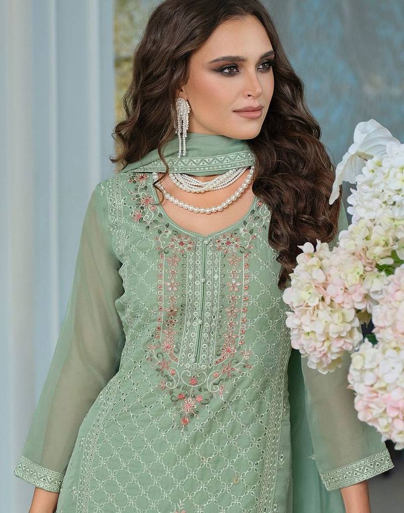 Adults-Women Woven Design Embroidered Kurta with Trousers & Dupatta