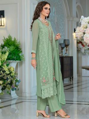 Adults-Women Woven Design Embroidered Kurta with Trousers & Dupatta 4