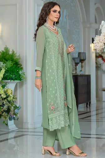 Adults-Women Woven Design Embroidered Kurta with Trousers & Dupatta
