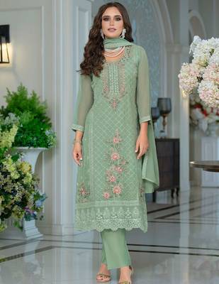 Adults-Women Woven Design Embroidered Kurta with Trousers & Dupatta 6