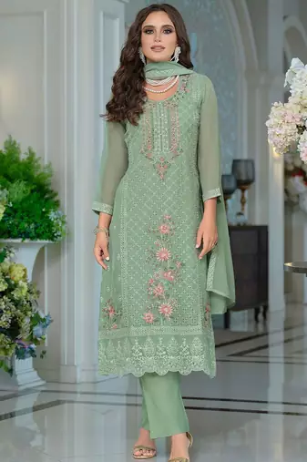 Adults-Women Woven Design Embroidered Kurta with Trousers & Dupatta