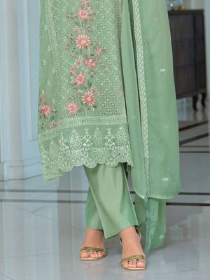 Adults-Women Woven Design Embroidered Kurta with Trousers & Dupatta 7