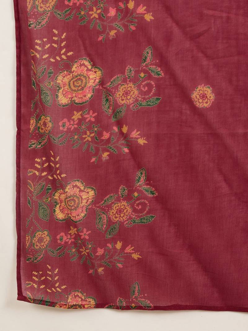 Women Floral Printed Beads and Stones Pure Cotton Kurta with Trousers & Dupatta