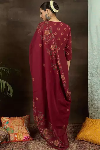 Women Floral Printed Beads and Stones Pure Cotton Kurta with Trousers & Dupatta