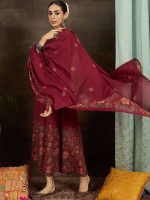 Women Floral Printed Beads and Stones Pure Cotton Kurta with Trousers & Dupatta 7