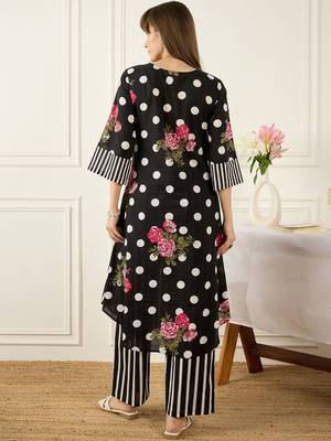 Floral Printed Thread Work Pure Cotton Kurta With Palazzos 5
