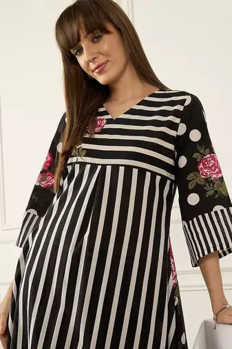 Floral Printed Thread Work Pure Cotton Kurta With Palazzos