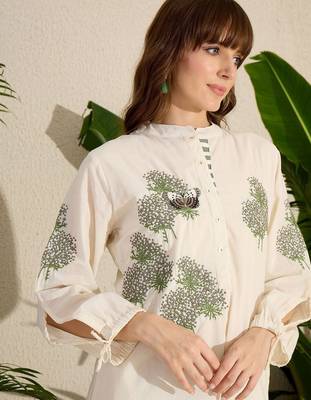Adults-Women Woven Design Embroidered Cotton Kurta with Trousers 1