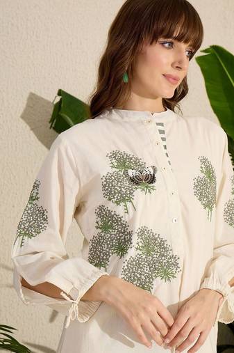 Adults-Women Woven Design Embroidered Cotton Kurta with Trousers