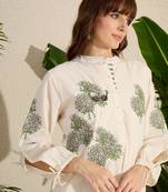 Adults-Women Woven Design Embroidered Cotton Kurta with Trousers