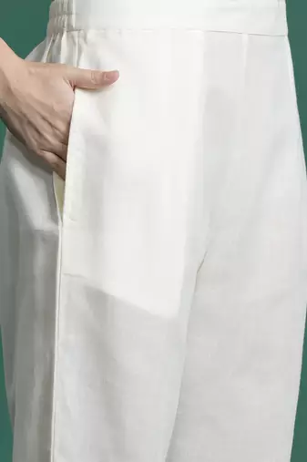Floral Embroidered Regular Linen Kurta with Trousers & Dupatta