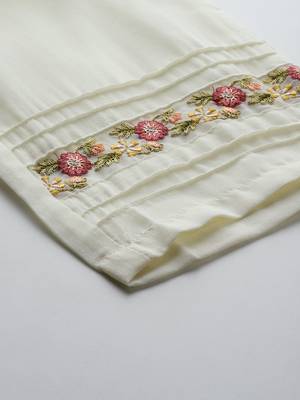 Floral Embroidered Regular Linen Kurta with Trousers & Dupatta 9
