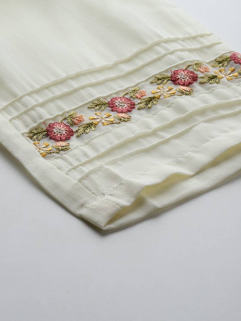 Floral Embroidered Regular Linen Kurta with Trousers & Dupatta