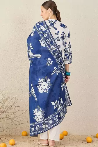 Women Floral Printed Cotton Kurta with Trousers & Dupatta