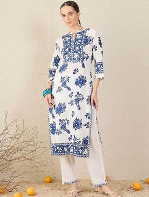 Women Floral Printed Cotton Kurta with Trousers & Dupatta 7