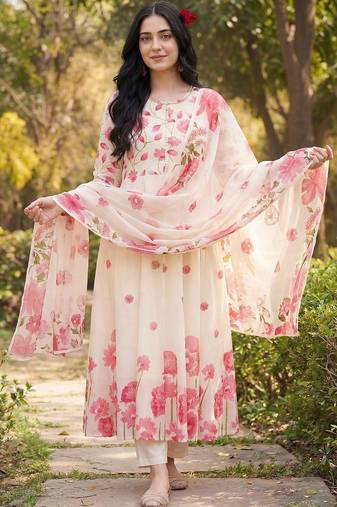 Women Floral Printed Regular Kurta with Trousers & With Dupatta