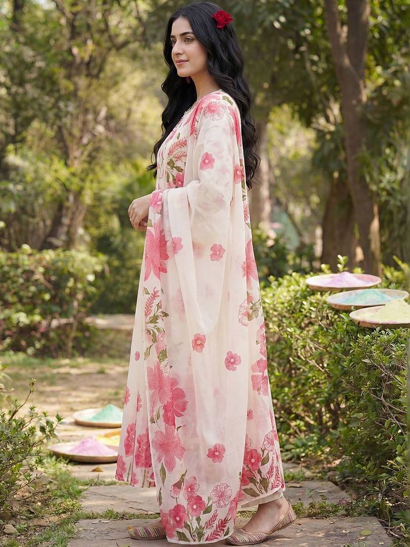 Women Floral Printed Regular Kurta with Trousers & With Dupatta