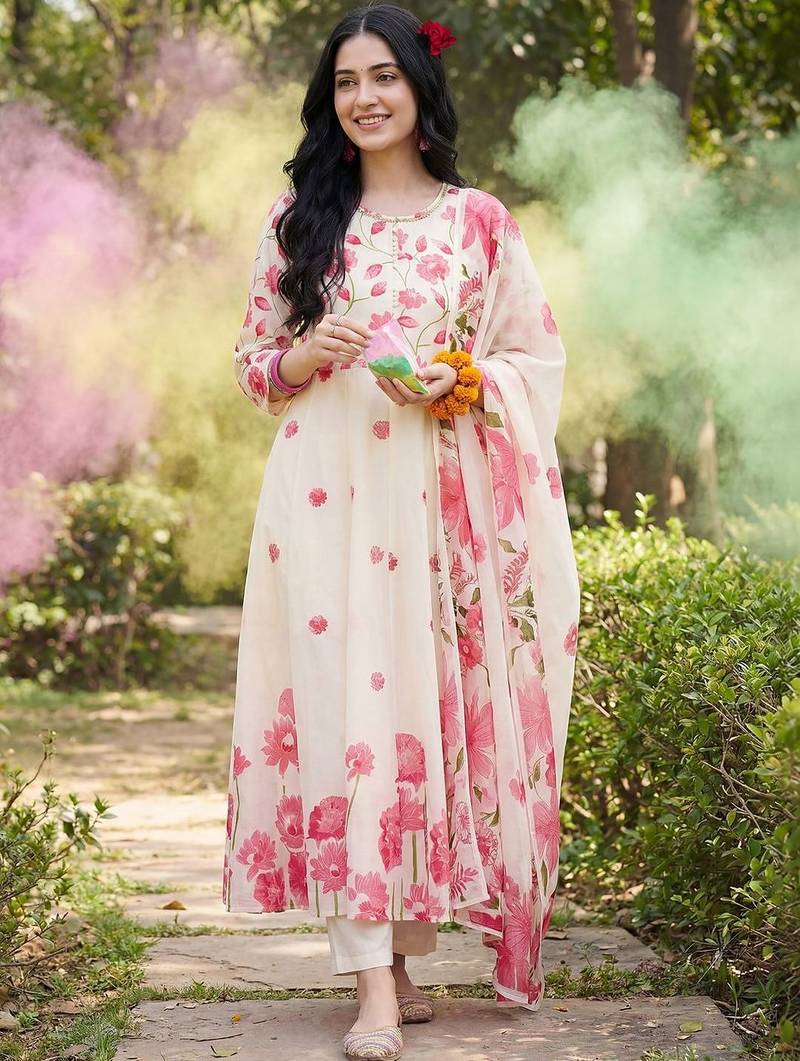 Women Floral Printed Regular Kurta with Trousers & With Dupatta