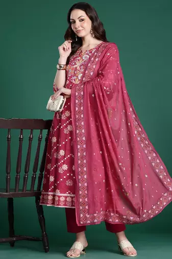 Floral Printed Pure Cotton Kurta with Trousers & Dupatta