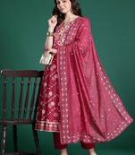 Floral Printed Pure Cotton Kurta with Trousers & Dupatta
