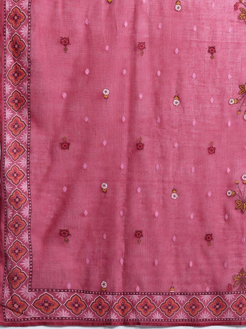 Floral Printed Pure Cotton Kurta with Trousers & Dupatta