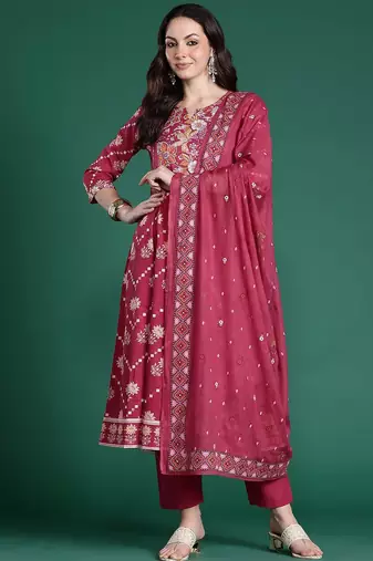 Floral Printed Pure Cotton Kurta with Trousers & Dupatta
