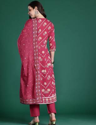 Floral Printed Pure Cotton Kurta with Trousers & Dupatta 8