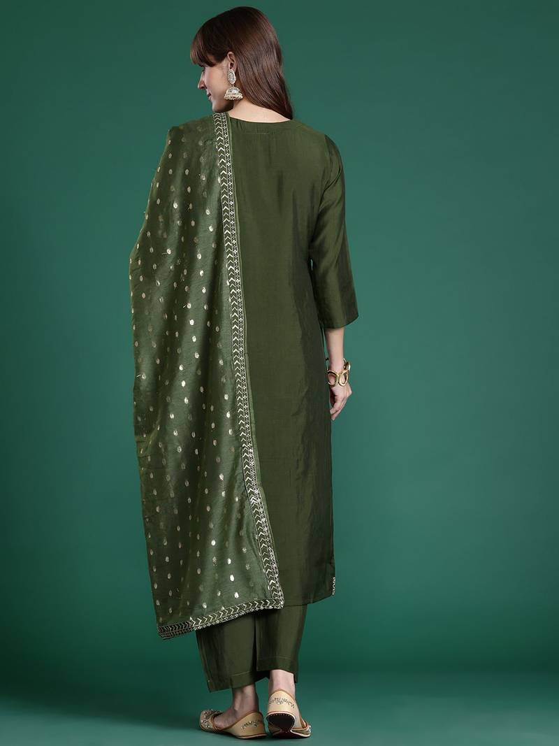 Ethnic Motifs Embroidered Sequinned Kurta with Trousers & Dupatta