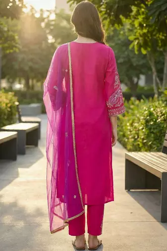 Women Ethnic Motifs Regular Kurta with Trousers & With Dupatta