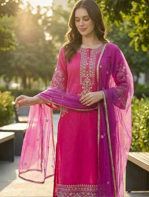 Women Ethnic Motifs Regular Kurta with Trousers & With Dupatta 4