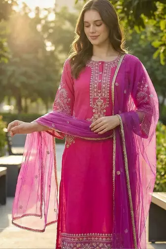 Women Ethnic Motifs Regular Kurta with Trousers & With Dupatta