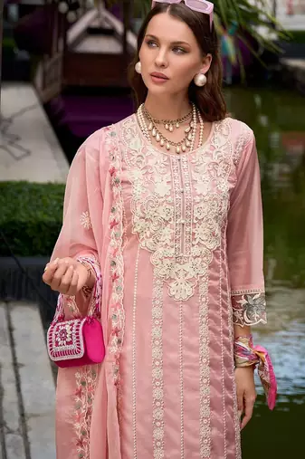 Floral Embroidered Sequinned Straight Kurta with Trouser & Dupatta