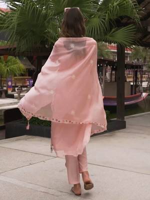 Floral Embroidered Sequinned Straight Kurta with Trouser & Dupatta 5