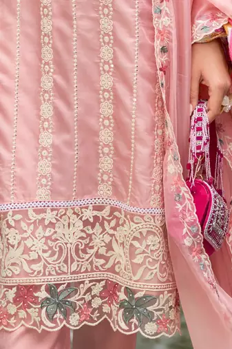 Floral Embroidered Sequinned Straight Kurta with Trouser & Dupatta