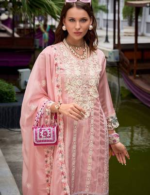 Floral Embroidered Sequinned Straight Kurta with Trouser & Dupatta 7