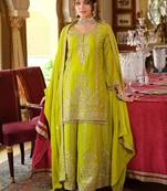 Floral Embroidered Zari Kurta With Palazzos & Dupatta