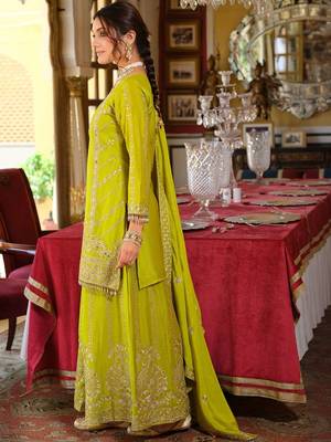 Floral Embroidered Zari Kurta With Palazzos & Dupatta 3