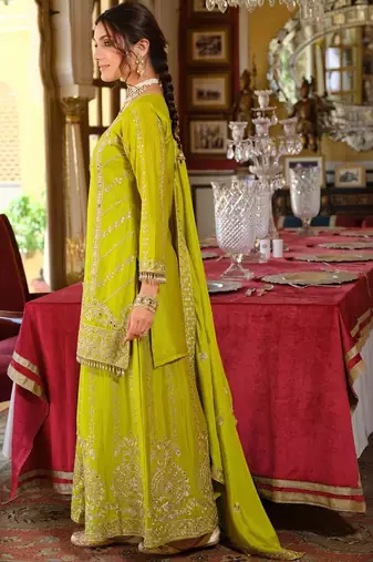 Floral Embroidered Zari Kurta With Palazzos & Dupatta